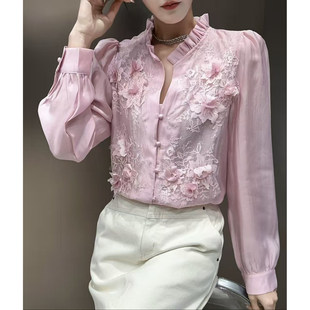 重工洋气花朵气质衬衫 3.12姗姗推荐 韩式 新款 3065 广州欧货春季