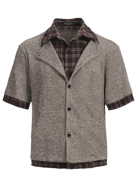 TZ killer LayeredSplicing层次拼接双领撞色衬衫格子老钱短袖T恤