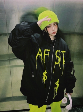 【TZ killer】23AW手工缝线英文毛线夹克 男女宽松冬款棉衣外套