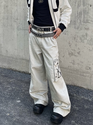 长裤泼墨做旧多口袋工装裤