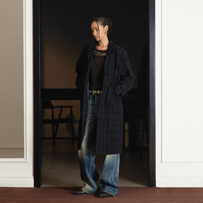 长款黑白条纹宽松外套上衣