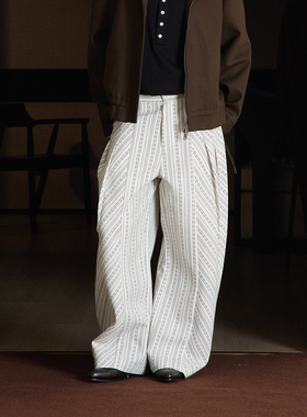 TZ killer Striped Pleats 条纹褶皱西裤 百搭宽松弯刀阔腿长裤