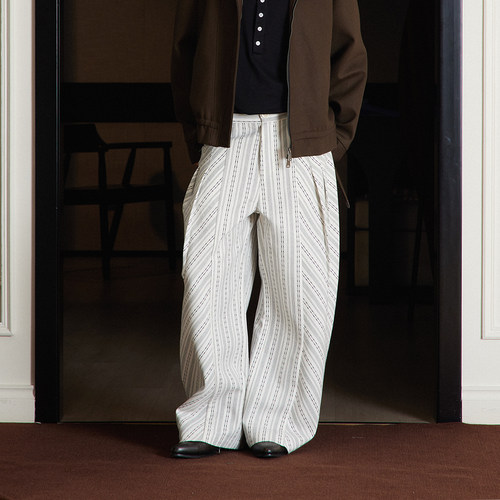 TZ killer Striped Pleats 条纹褶皱西裤 百搭宽松弯刀阔腿长裤