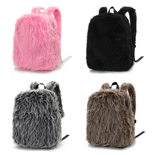 毛绒流苏百搭彩色双肩背包