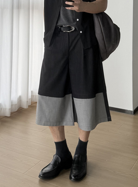 TZ killer Lmitation Denim仿牛仔拼接宽松七分裤 毛边阔腿短裤夏