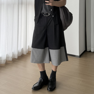 毛边阔腿短裤 Denim仿牛仔拼接宽松七分裤 Lmitation 夏 killer