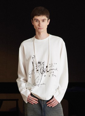 TZ killer Streamers心灵羁绊飘带趣味印花长袖 宽松百搭白色上衣