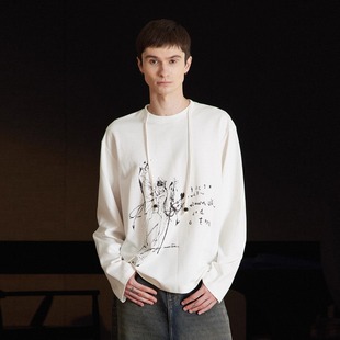 TZ killer Streamers心灵羁绊飘带趣味印花长袖 宽松百搭白色上衣