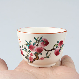 复古汝窑寿桃茶杯主人杯茶室办公室品茗杯功夫茶具单杯 中式