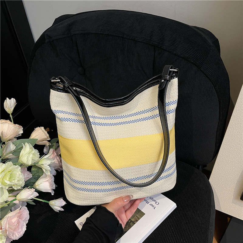 LAOYJA小众洋气帆布条纹水桶包