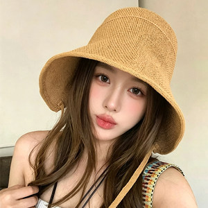 宽檐编织帽子女夏季新款户外防晒帽遮阳帽大帽檐可折叠渔夫帽盆帽
