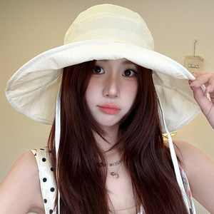 韩系ins速干格纹大檐渔夫帽女款夏季薄款百搭显脸小防晒遮阳帽子