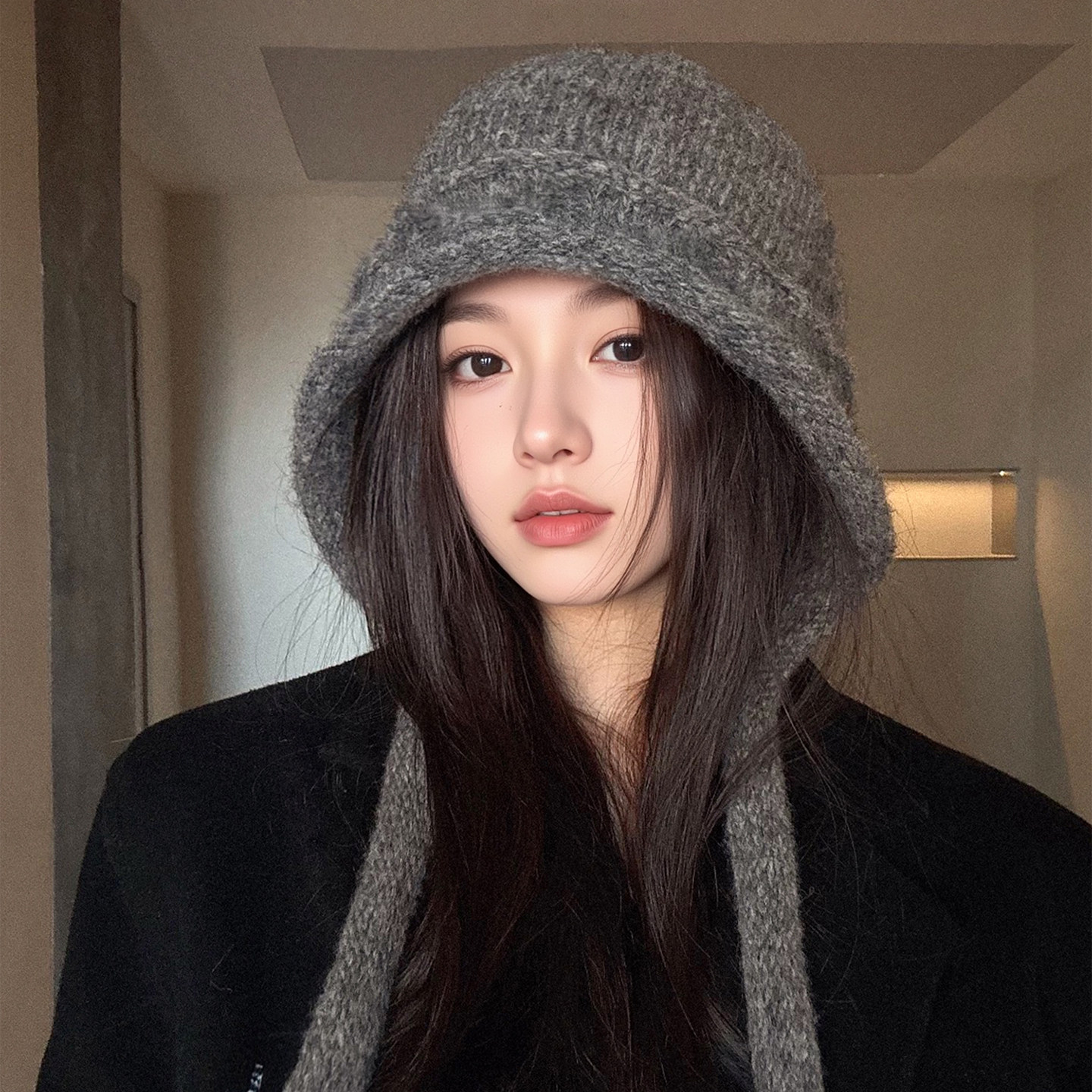 大头围女款保暖护耳显脸小毛线帽