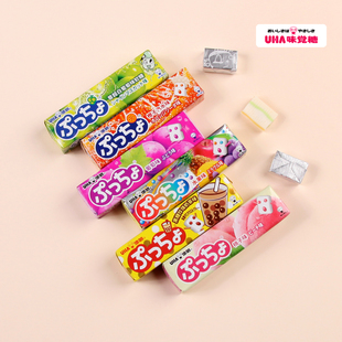 日本进口UHA悠哈普超果汁夹心软糖条装葡萄白桃味觉糖便携小零食