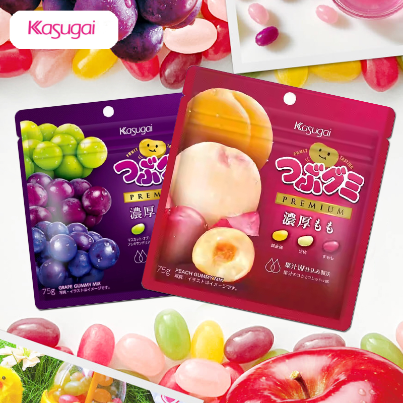 日本进口kasugai春日井果汁软糖混合味特浓葡萄水蜜桃糖果零食