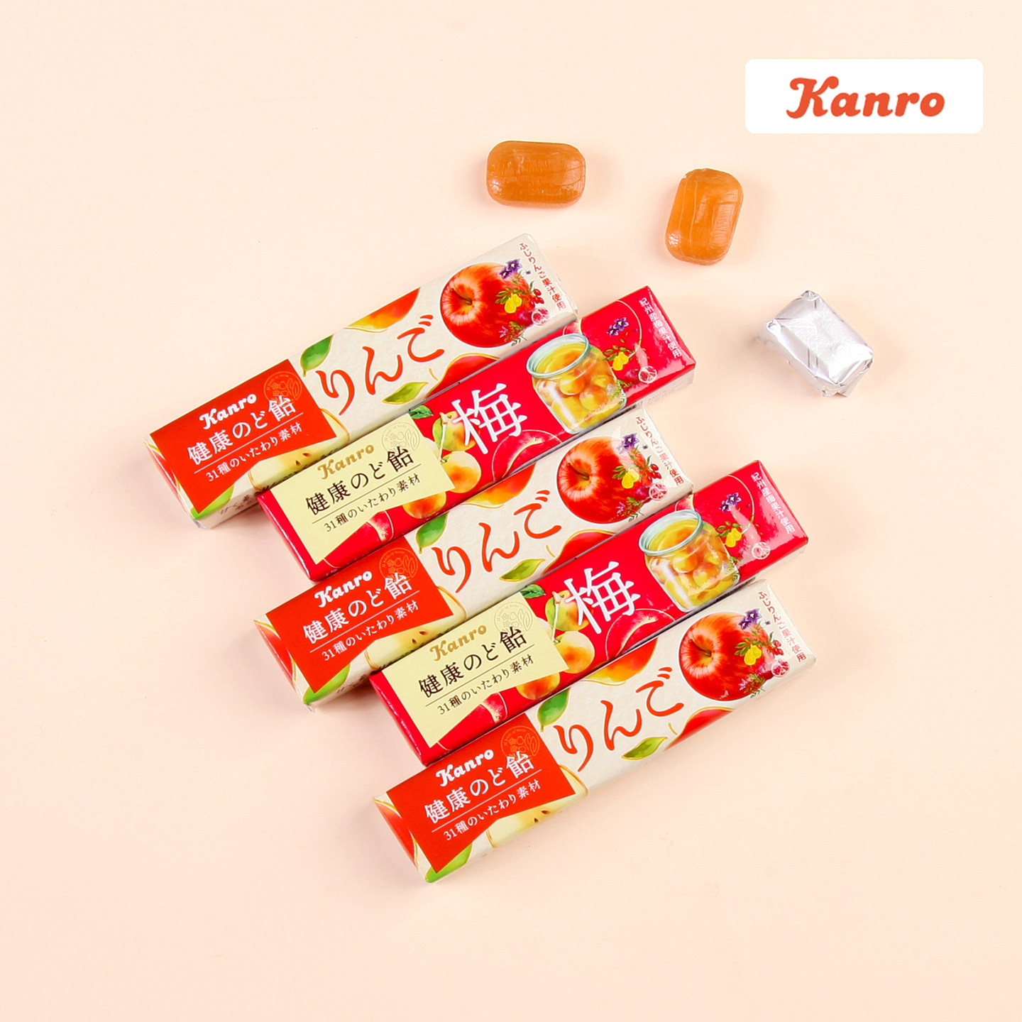 日本进口kanro甘乐草本植物润喉糖梅子苹果味0白砂糖和汉喉糖零食