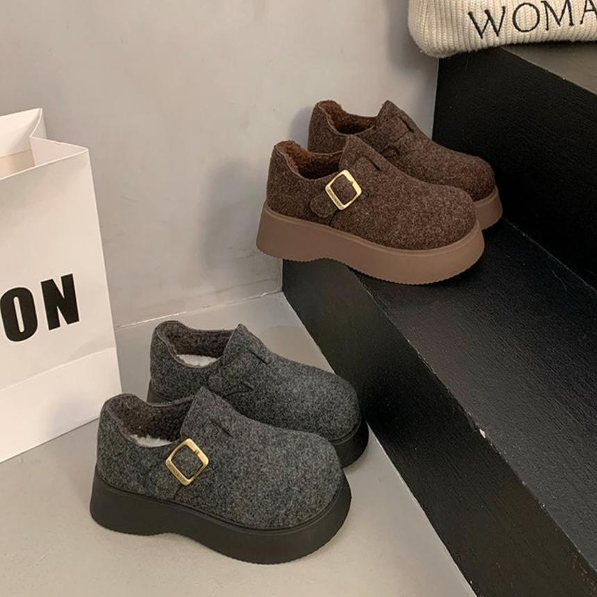 毛呢加绒松糕厚底勃肯鞋M11910