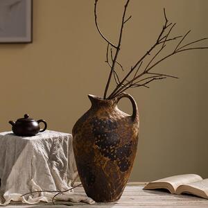 侘寂风陶瓷花瓶台面摆件客厅插花玄关博古架装饰品复古禅意粗陶罐