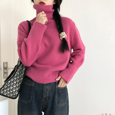 高领韩版宽松针织短款上衣超好看