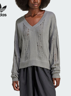 Adidas/阿迪达斯正品三叶草女士针织运动宽松V领套头衫IW0260