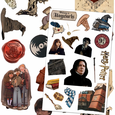 新款HP学院拼贴纸哈利波特霍格沃茨斯莱特林拉文克劳手账素材贴画