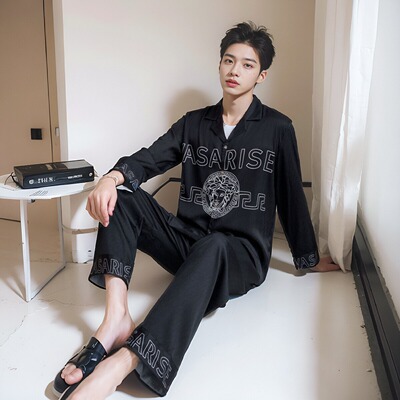 男士睡衣男新款冰丝长袖套装高级