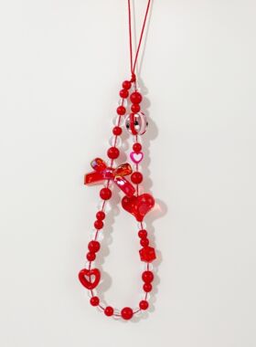 原创夏日烟火红色爱心蝴蝶结配饰手机链y2k辣妹ccd相机挂绳手工链
