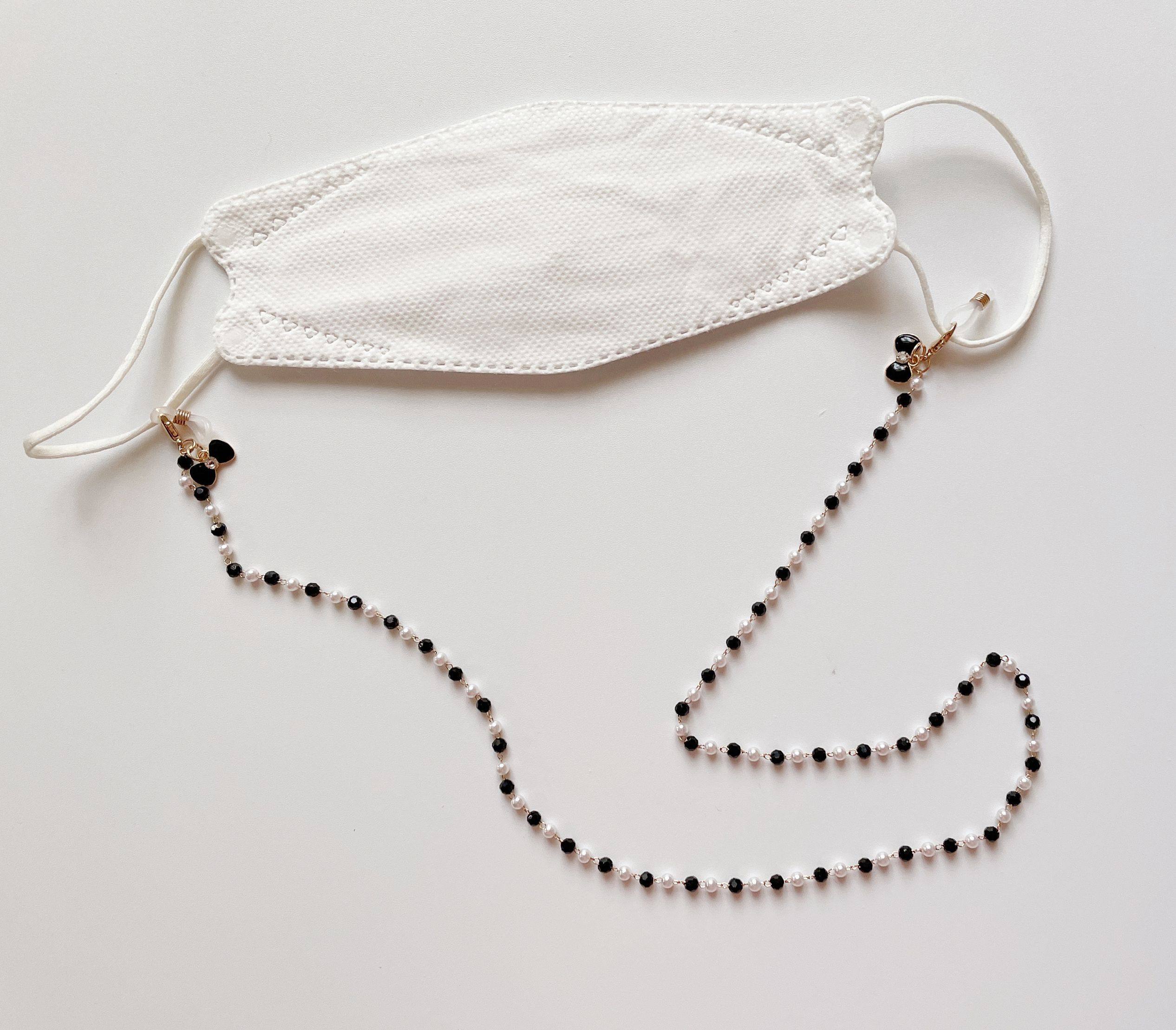 MASK CHAIN BLACK BEAD CHAIN BOW PENDANT RICE BEAD CHAIN VINTAGE VERSATILE GLASSES CHAIN WIRELESS BLUETOOTH HEADPHONE CHAIN