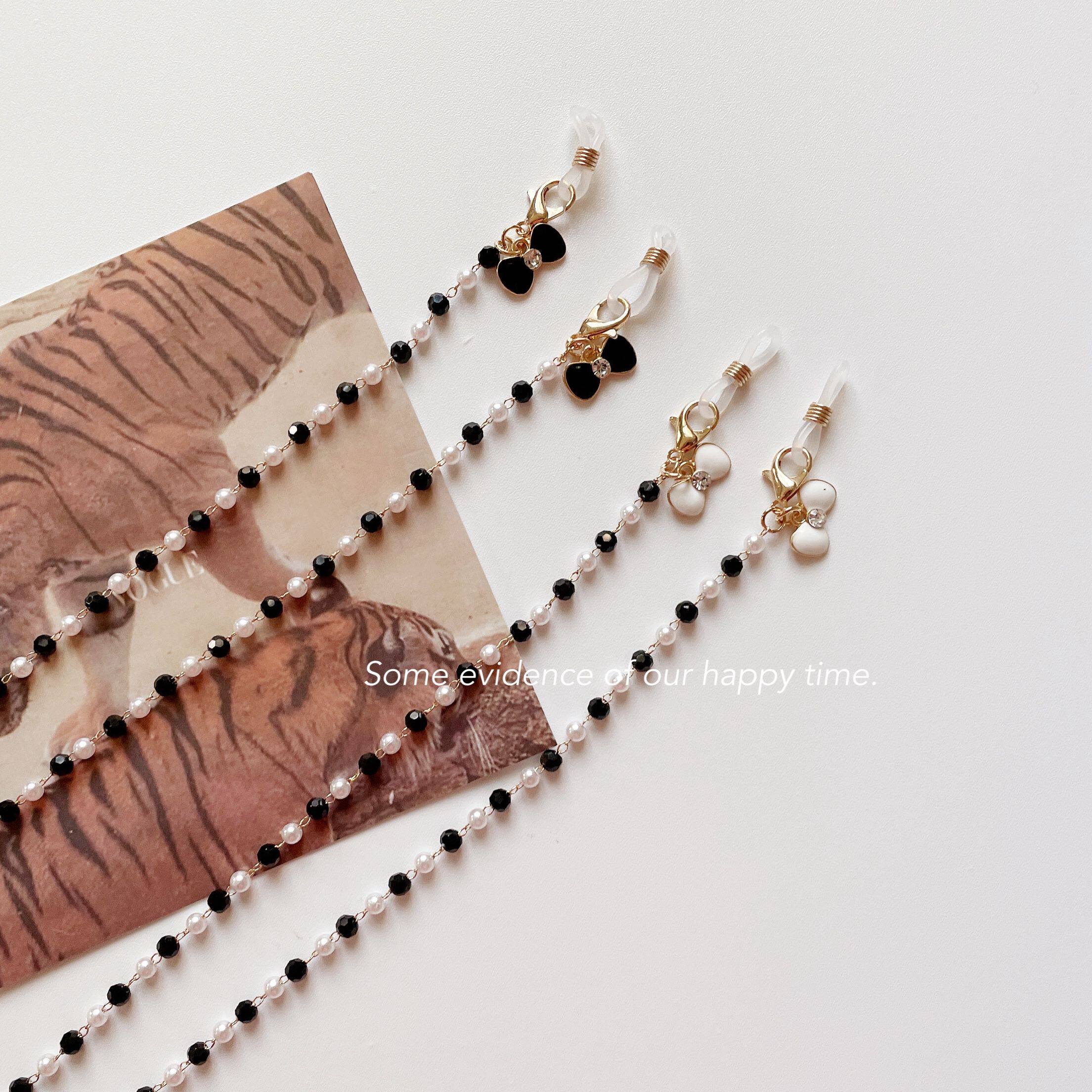 MASK CHAIN BLACK BEAD CHAIN BOW PENDANT RICE BEAD CHAIN VINTAGE VERSATILE GLASSES CHAIN WIRELESS BLUETOOTH HEADPHONE CHAIN