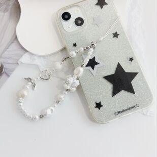 小众原创白色镭射方块爱心配饰串珠手机链ccd相机挂绳实用钥匙链