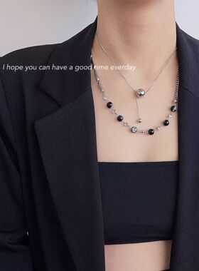 小众设计项链黑白珠子锁骨链