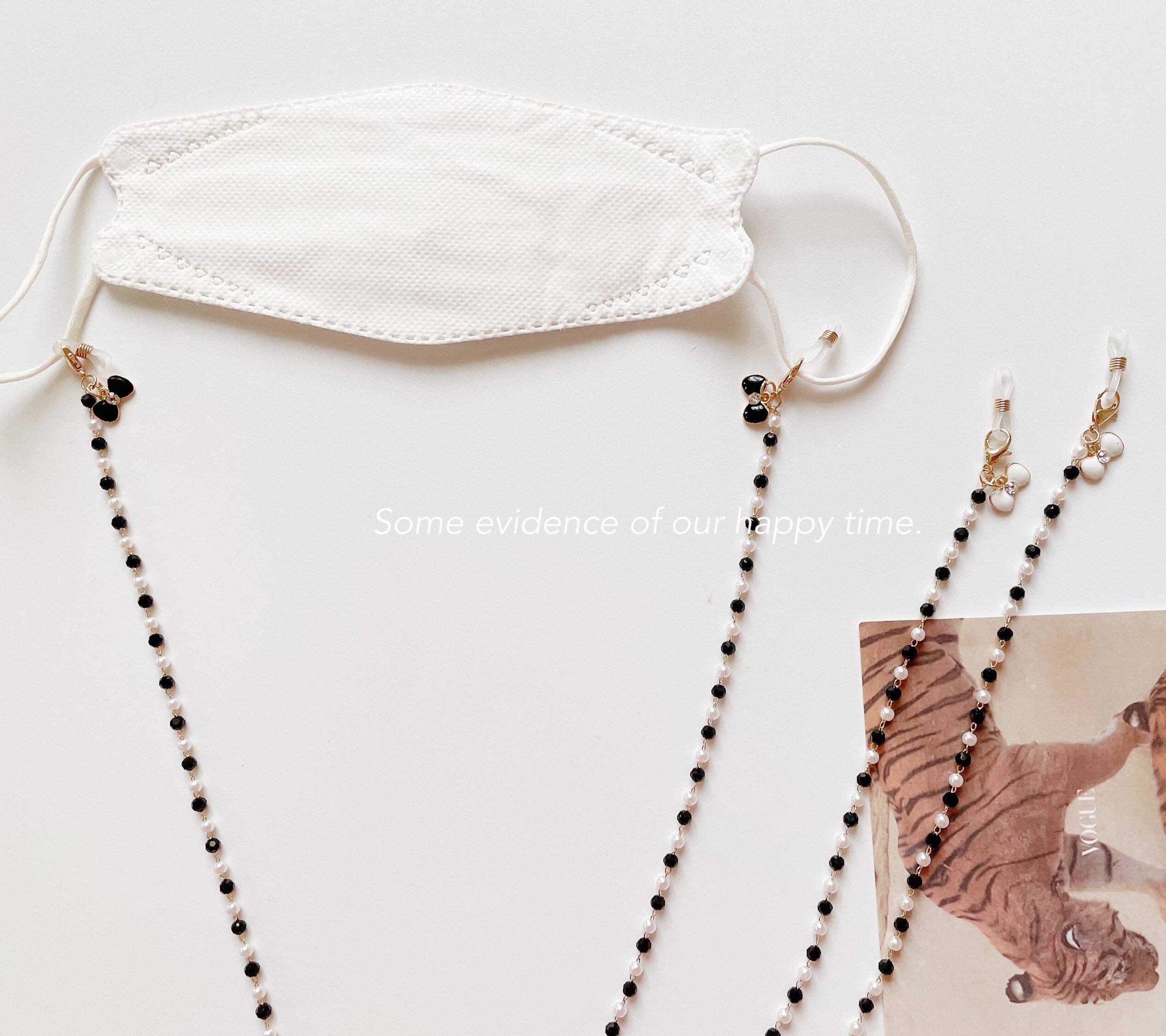 MASK CHAIN BLACK BEAD CHAIN BOW PENDANT RICE BEAD CHAIN VINTAGE VERSATILE GLASSES CHAIN WIRELESS BLUETOOTH HEADPHONE CHAIN