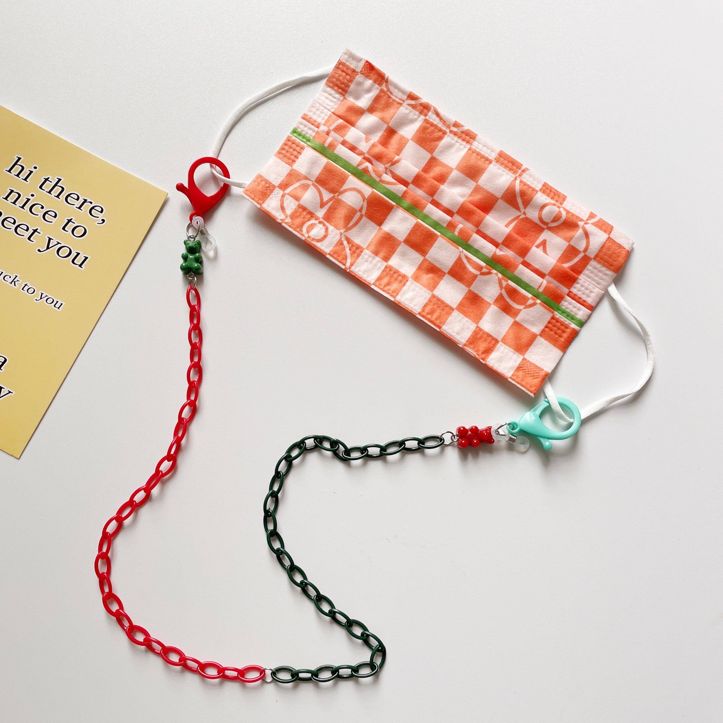 口罩链圣诞红绿色小熊吊坠创意无线蓝牙耳机链眼镜链百搭项链百搭