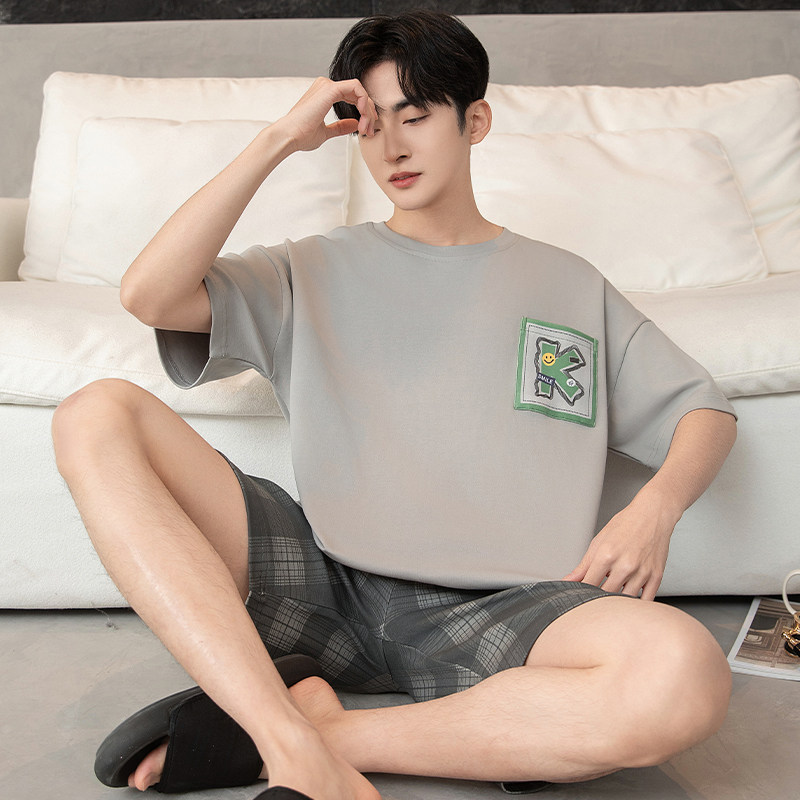 新款夏季短袖男士睡衣纯棉圆领男睡衣/家居服套装