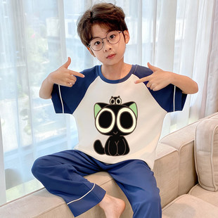 男童睡衣夏季新款套装短袖长裤卡通男孩纯棉儿童青少年空调家居服