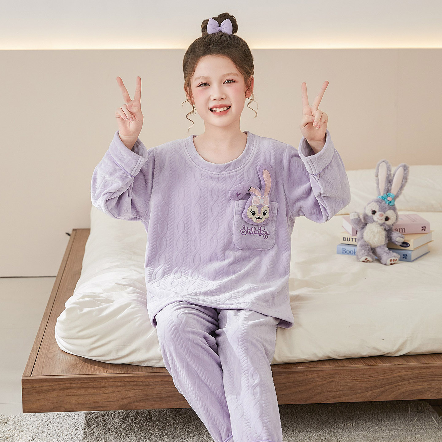 女童海岛绒睡衣2025新款儿童法兰绒秋冬大童薄绒珊瑚绒女孩家居服
