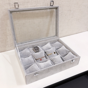 手镯手表收纳盒展示架简约家用防尘玻璃透明手表盒手表海绵小枕头