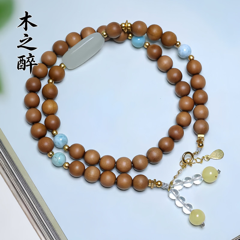 印度老山檀香0.6cm44颗手串和田玉海纹石蜜蜡水晶DIY配饰手链项链