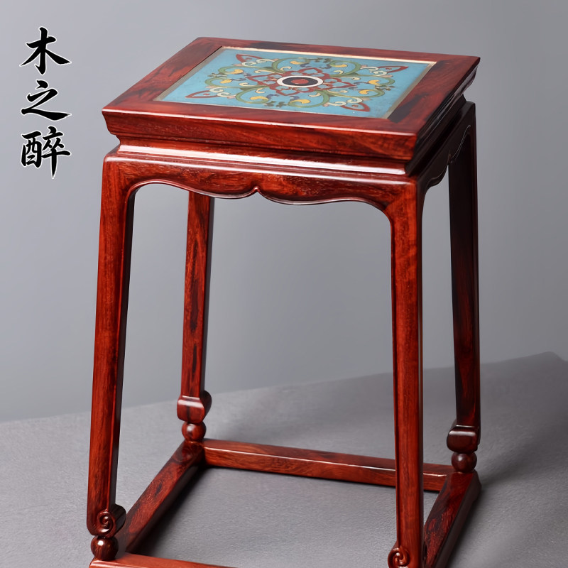 印度小叶紫檀嵌景泰蓝方形花架中式实木盆景底座文玩花瓶高脚几架