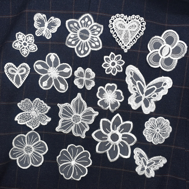 春夏白色蕾丝布贴薄款刺绣花朵蝴蝶图案补丁网纱裙子婚纱装饰花片