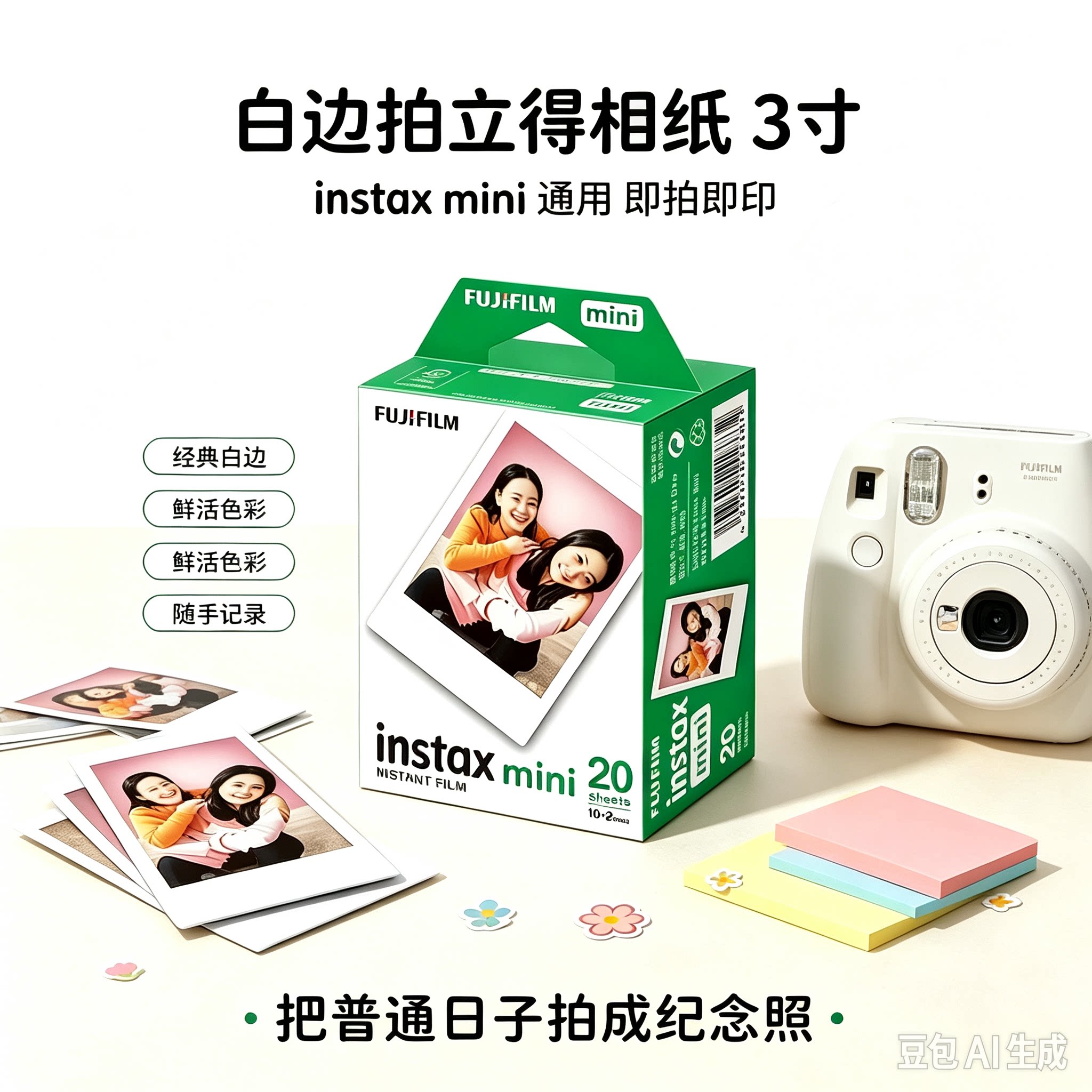 拍立得相纸三寸白边minise/7s/7+/8/9/10/11/12/13照片打印纸通用