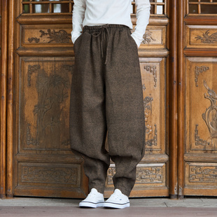 复古禅修长裤 中国风呢料休闲小脚裤 秋冬休闲免绑腿束脚僧裤 新中式