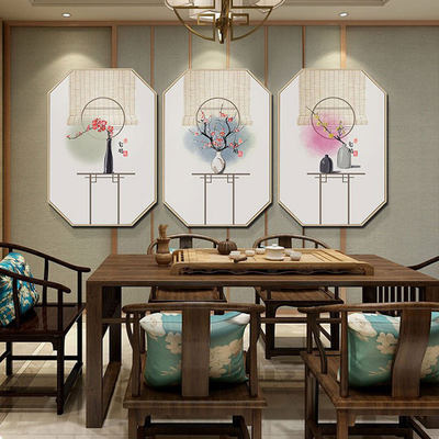 新中式风八边形沙发背景墙装饰画