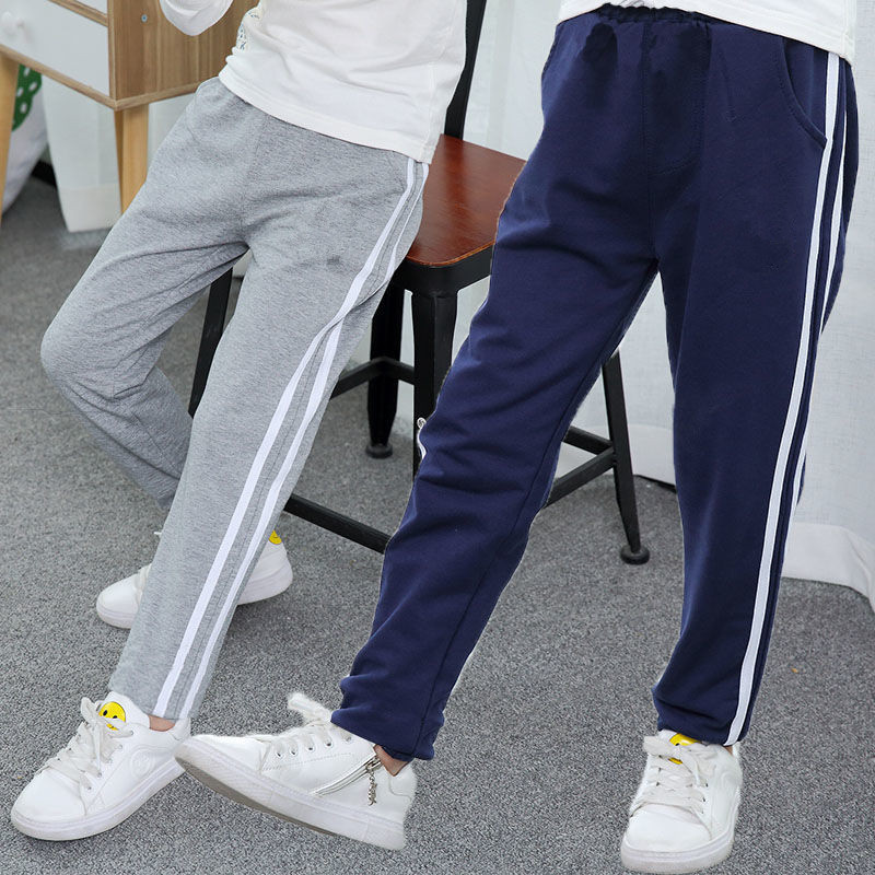 男童运动裤中大童春秋款小孩纯棉裤儿童宽松冬男孩学生两道杠长裤