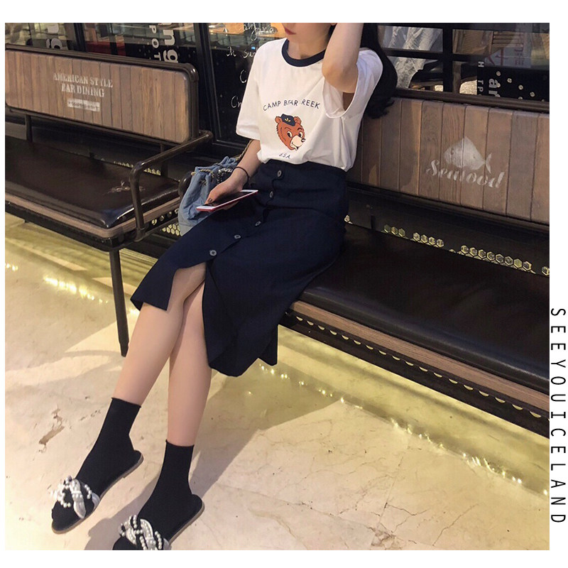 seeyouiceland_高品质！实物更好看的斜纹丝麻高腰纽扣开叉半裙儿|ruв категории Женская одежда, юбка - от Buy2taobao.com для оказания профессиональной услуги покупки агента Taobao