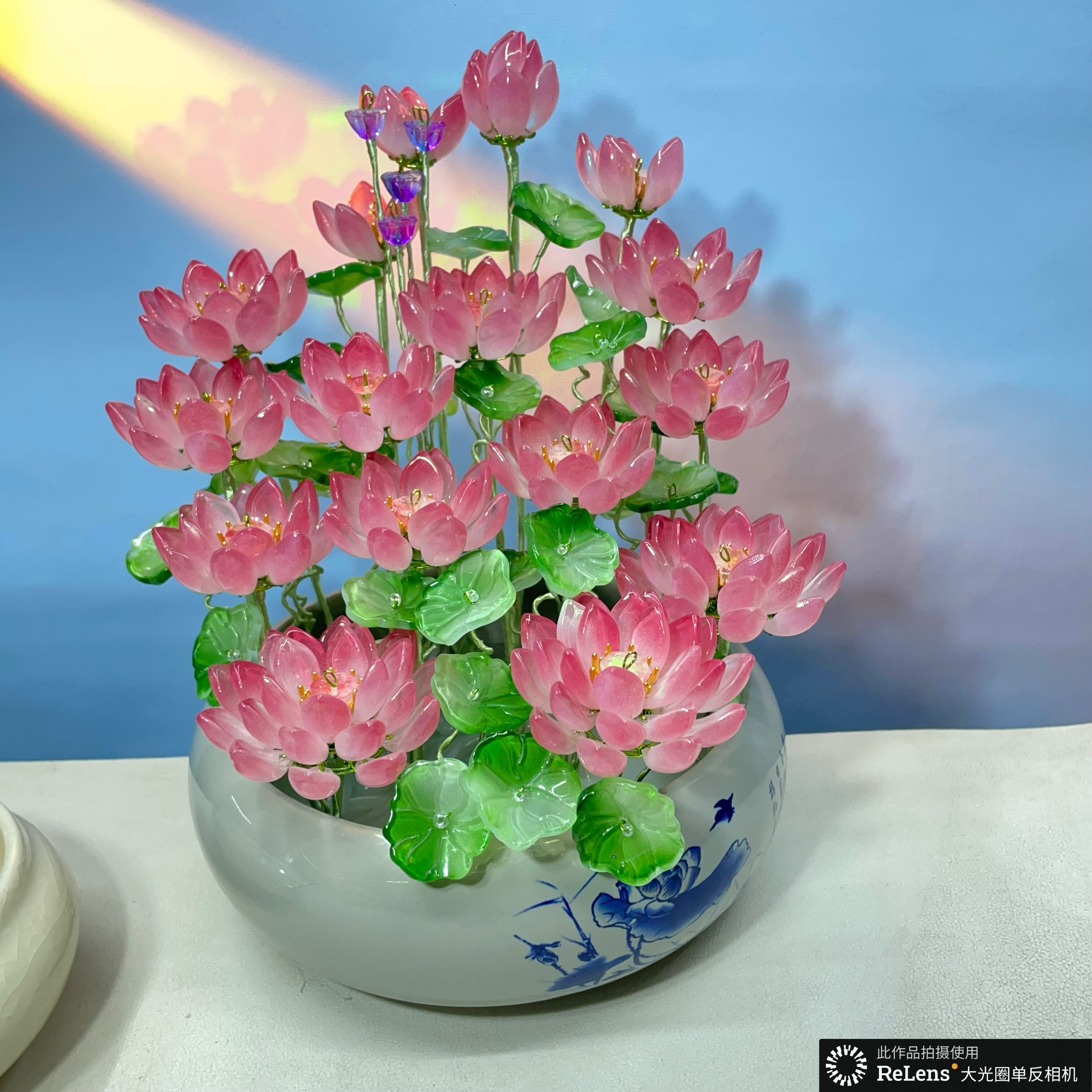 纯手工琉璃荷花观音佛像佛供花摆件桌面摆台茶几书桌玄关鞋柜装饰