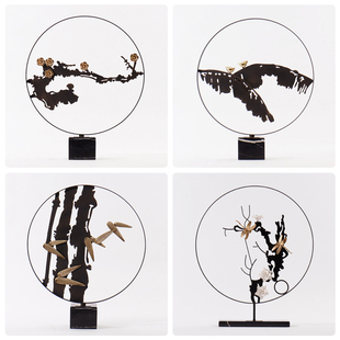 三春三夏 新中式梅花金属摆件雕塑样板间民宿玄关装饰品摆设软装