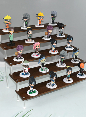 复古木质阶梯架手串收纳架文玩手链陈列道具手办模型盲盒展示架子