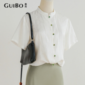 衬衣桑蚕丝国风提花短袖 重磅真丝衬衫 女新中式 重工百搭上衣丝绸新