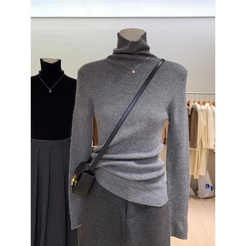 灰色高领毛衣打底衫女2025秋季新款修身长袖内搭秋冬气质针织上衣